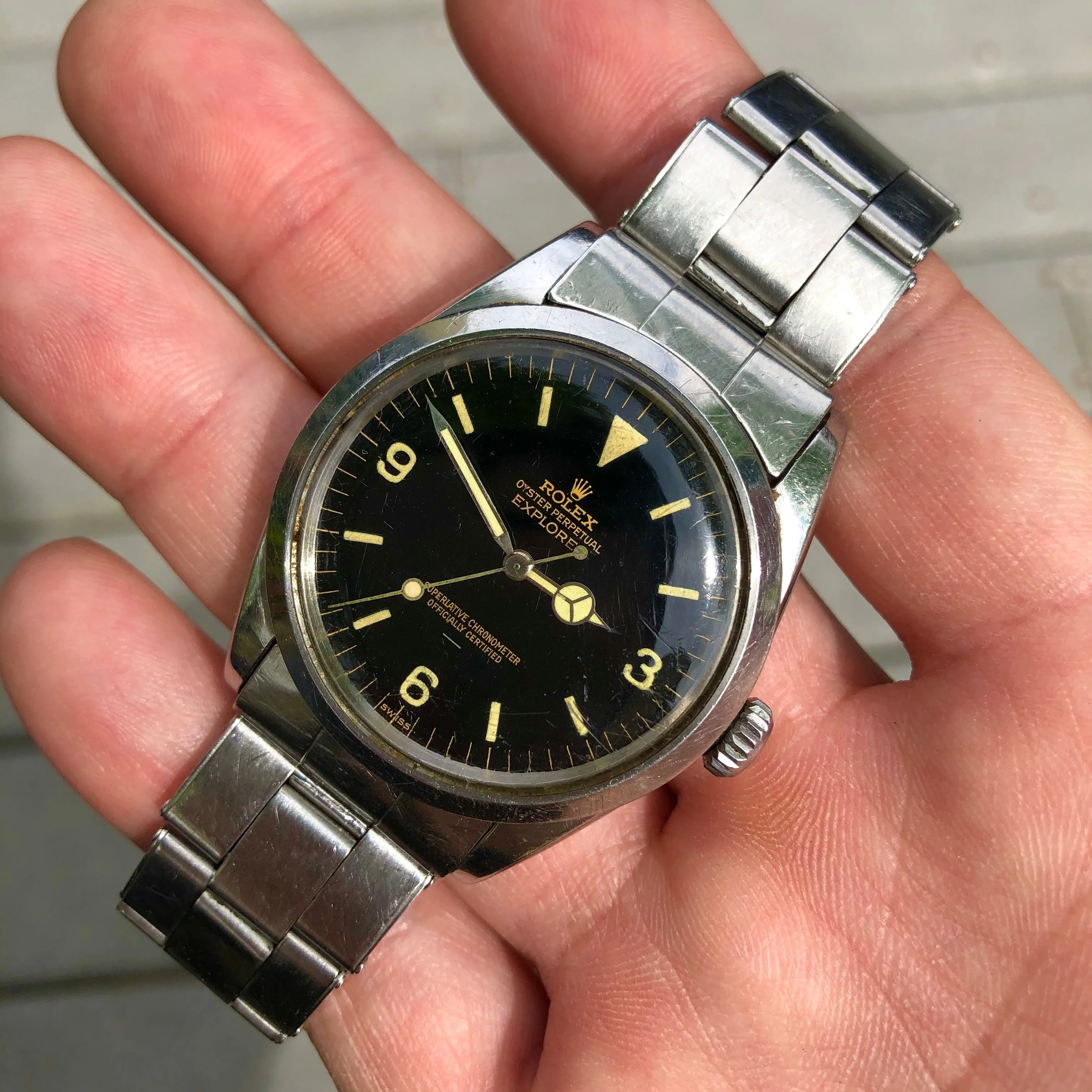 1963 Rolex Explorer 1016 Gilt Underline Glossy Oyster Perpetual Wristwatch