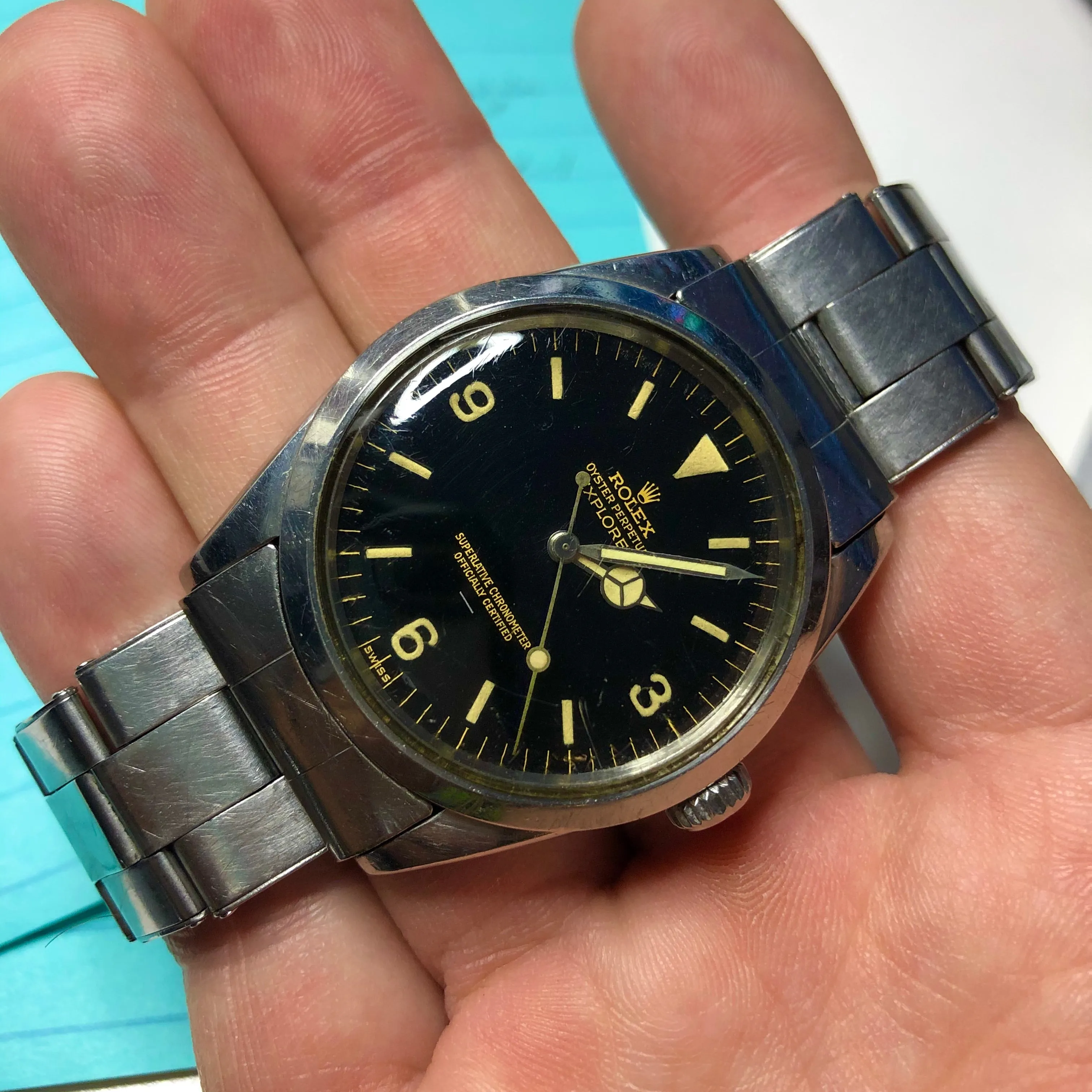 1963 Rolex Explorer 1016 Gilt Underline Glossy Oyster Perpetual Wristwatch