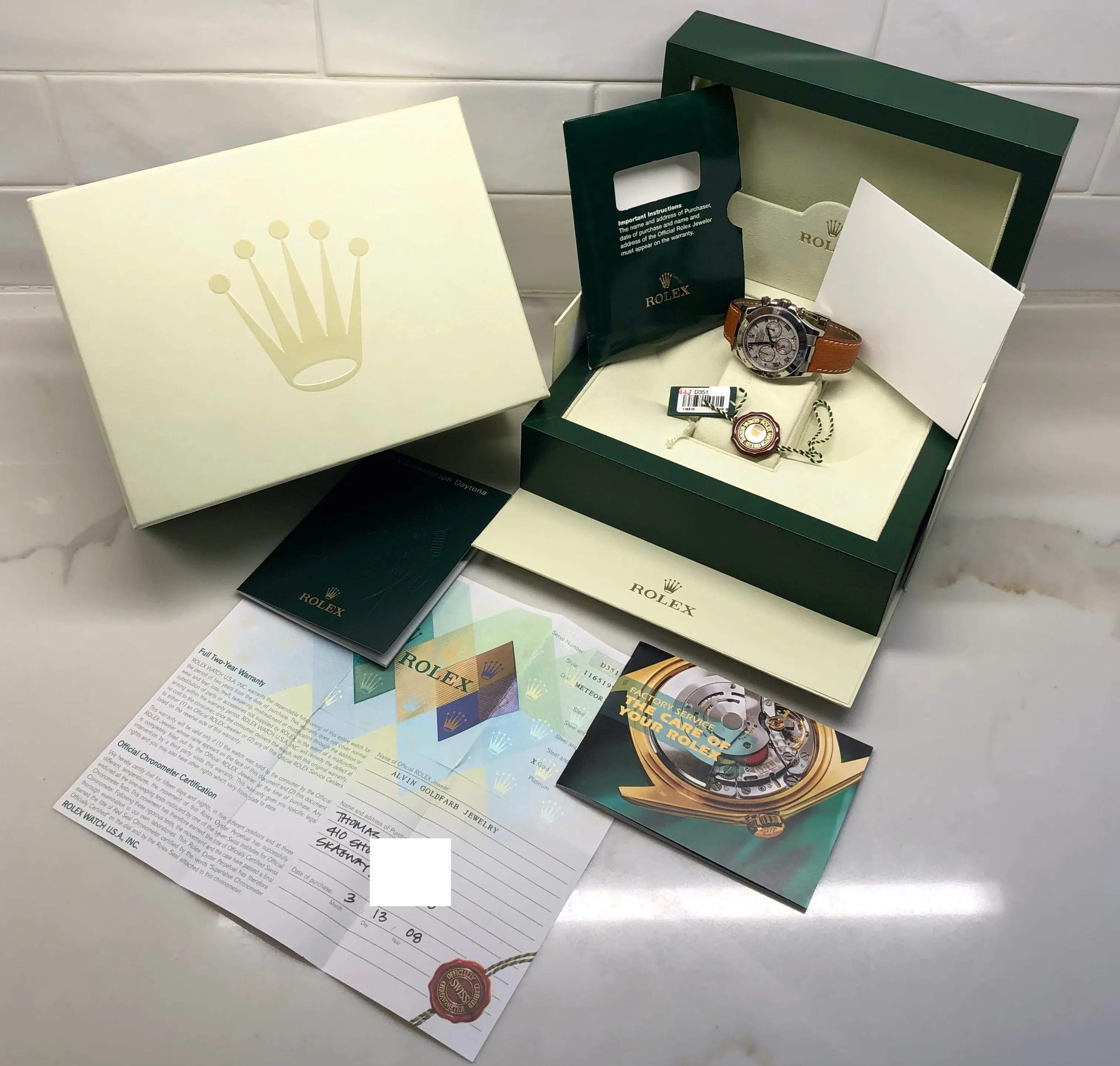 2005 Rolex Daytona Cosmograph 116519 Meteorite 18K White Gold Chronograph Wristwatch with Box and Papers