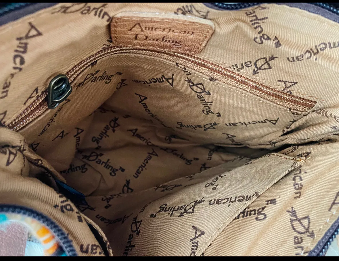 Ajo Serape Pattern & Floral Tooled Leather Western Fringe Bag