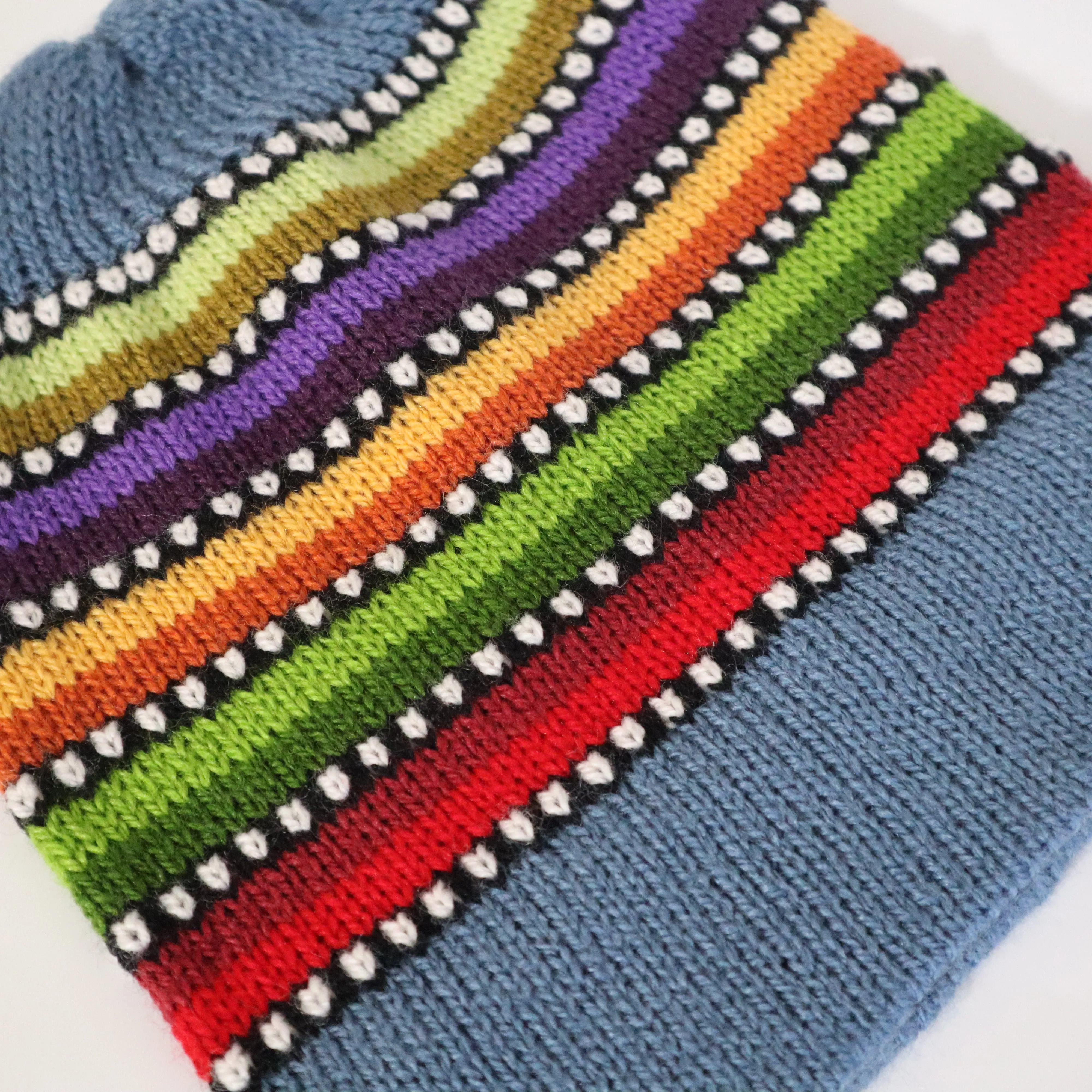 Alpaca Wool Beanie Hat Multicolor Small Dots Steel Blue Color Medium Unisex