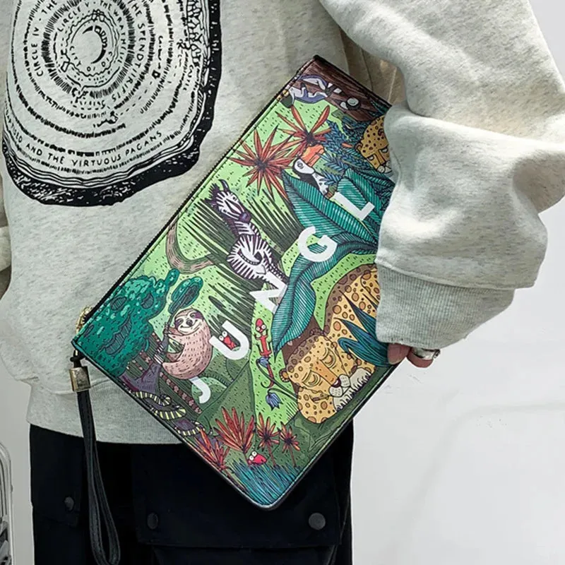 Animal Prints Clutches Men Leather Bags Envelope Clutch Male Bag Fashion Design Men's Clutch High Capacity Handbags Phone Bag
