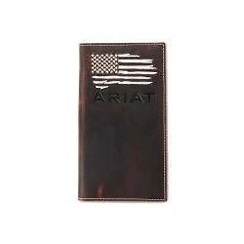 Ariat Distressed Brown Rodeo Wallet with Embroidered American Flag