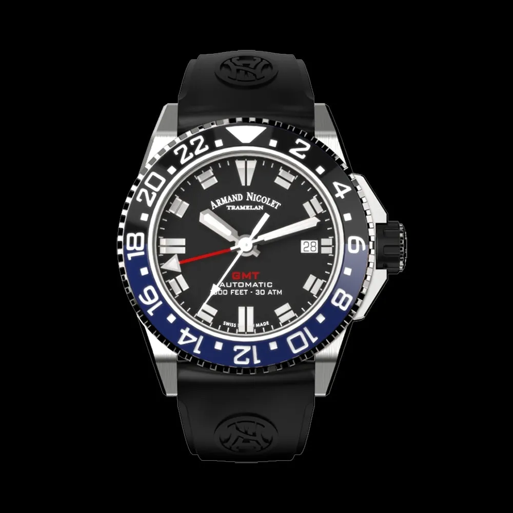 ARMAND NICOLET JS9-41 MEN'S AUTOMATIC BLACK STRAP BLACK DIAL WATCH