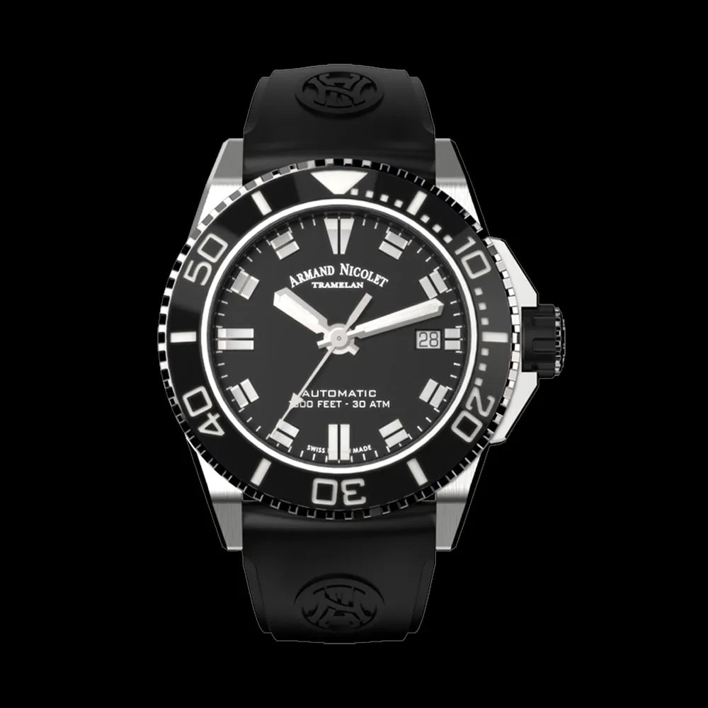 ARMAND NICOLET JS9-41 MEN'S AUTOMATIC BLACK STRAP BLACK DIAL WATCH