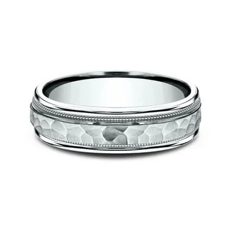 Benchmark 14K White Gold 6mm Hammered Center Men's Wedding Band CF15630914KW