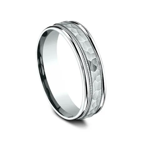 Benchmark 14K White Gold 6mm Hammered Center Men's Wedding Band CF15630914KW