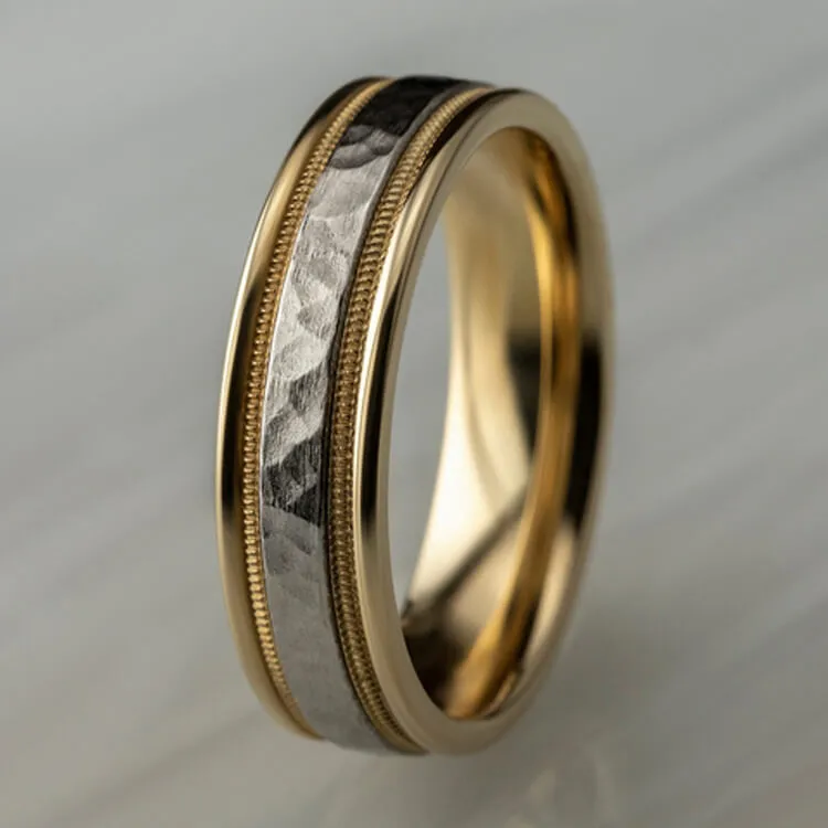 Benchmark Two-Tone Hammered Center Men's Wedding Band CF15630814KWY