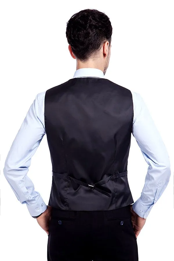 Bespoke Solid Black Three Piece Suits for Men