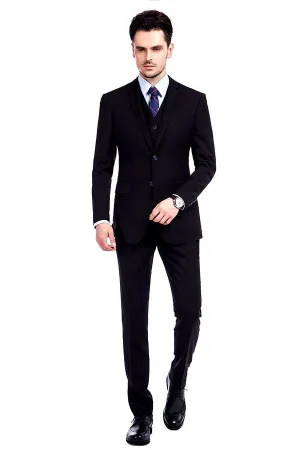 Bespoke Solid Black Three Piece Suits for Men