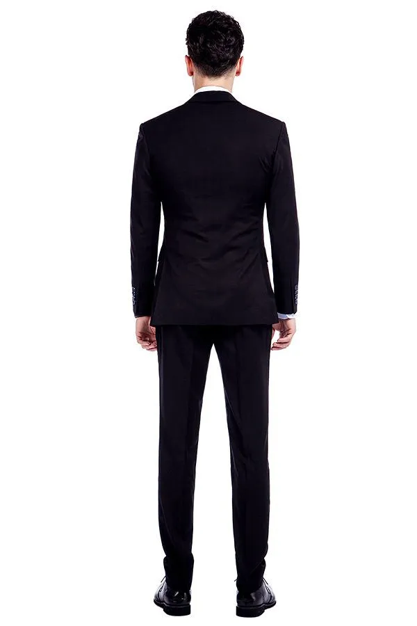 Bespoke Solid Black Three Piece Suits for Men