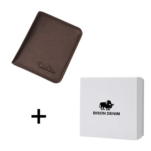 BISON DENIM Black Purse Genuine Leather Men's Wallets
