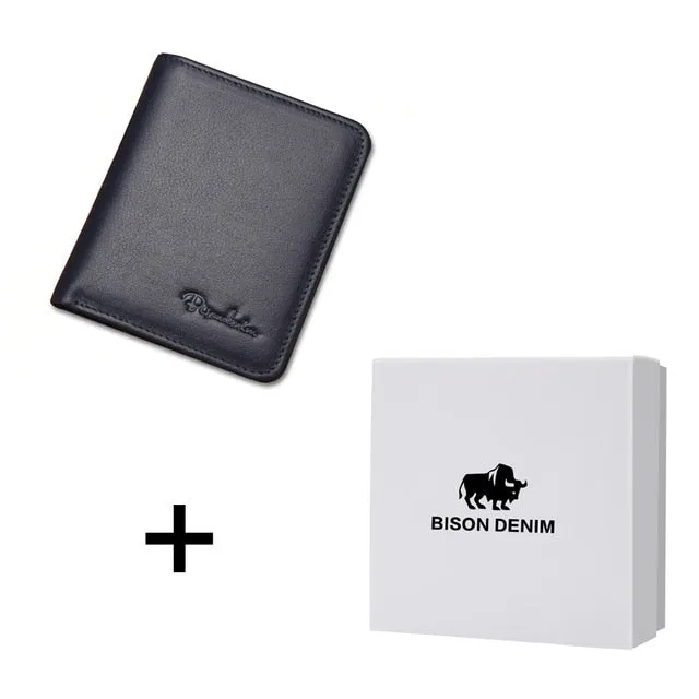BISON DENIM Black Purse Genuine Leather Men's Wallets