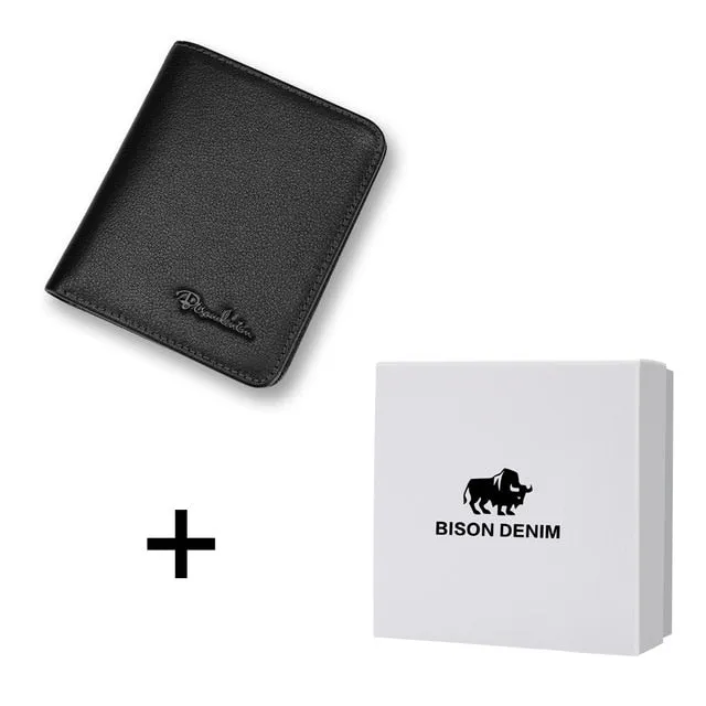 BISON DENIM Black Purse Genuine Leather Men's Wallets