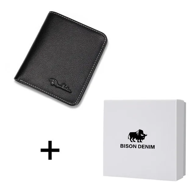 BISON DENIM Black Purse Genuine Leather Men's Wallets