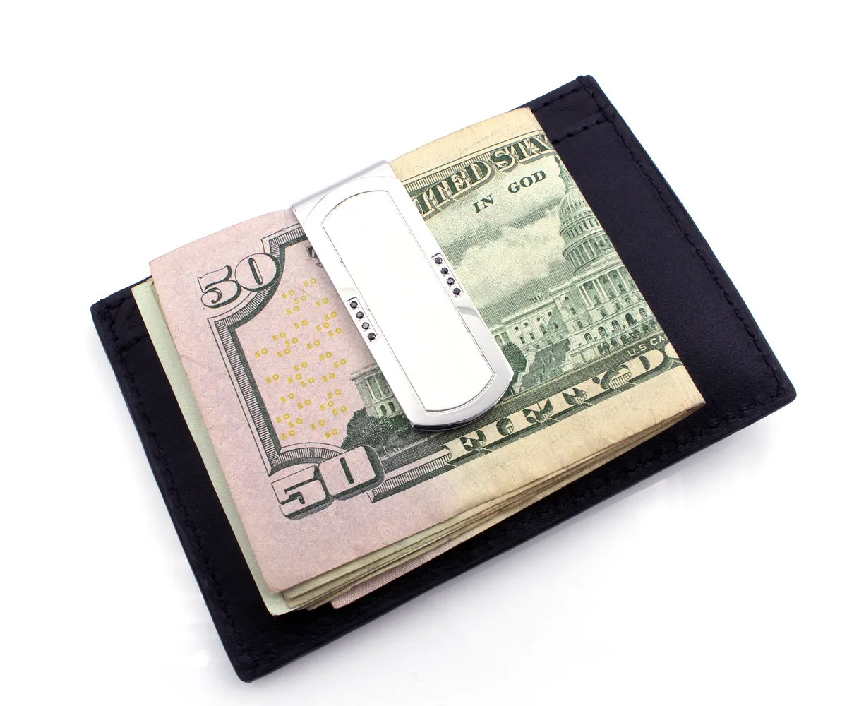 Black CZ Accented Stainless Steel Money Clip