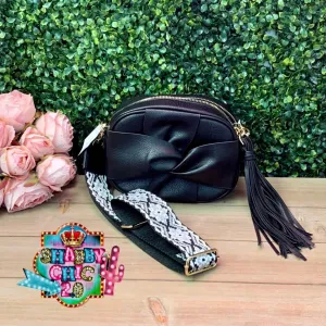Black Knot Crossbody with Embroidered Strap