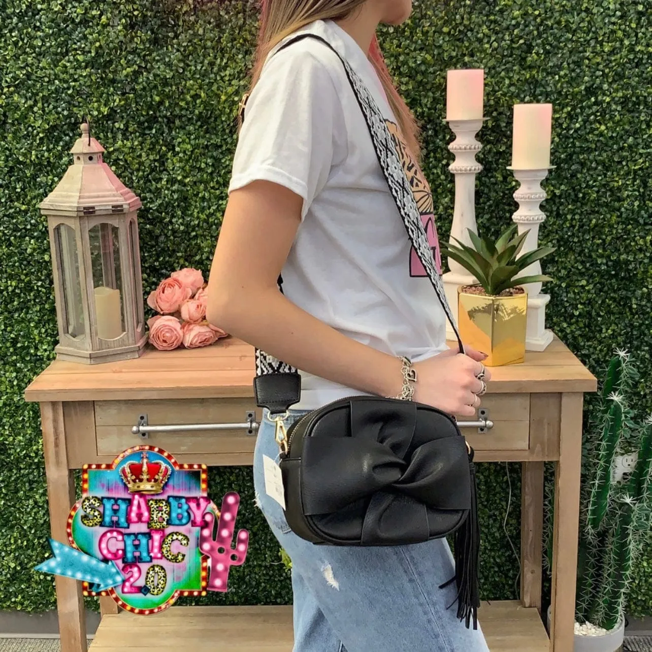 Black Knot Crossbody with Embroidered Strap