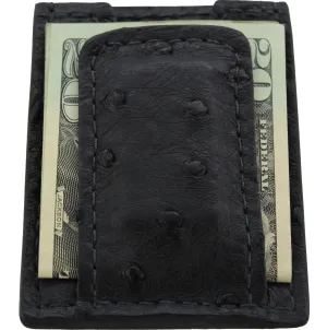 Black Ostrich Money Clip Wallet With Credit Card Slots