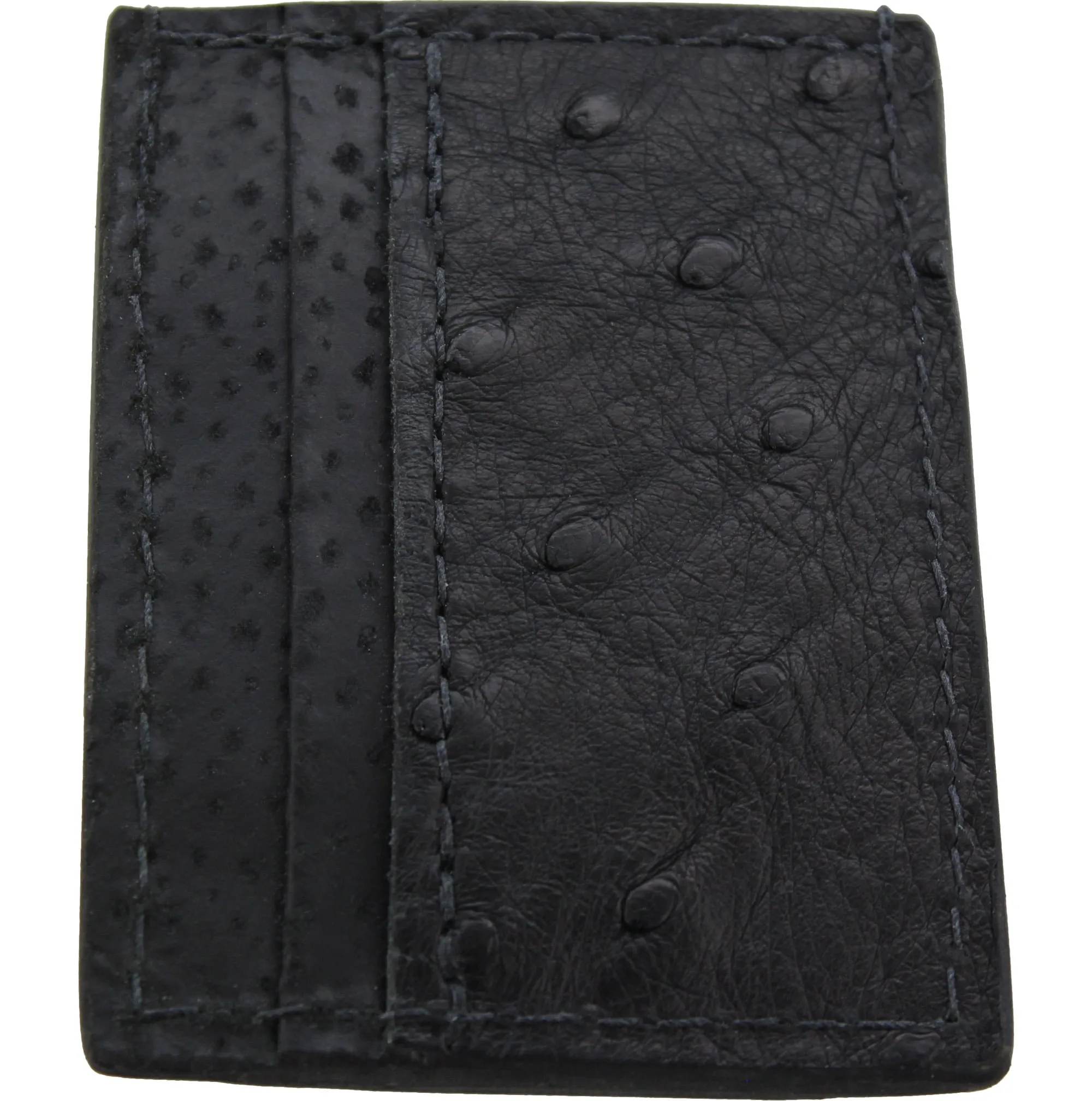 Black Ostrich Money Clip Wallet With Credit Card Slots