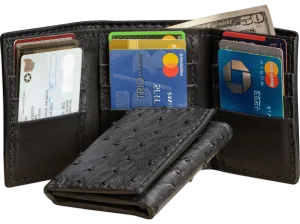 Black Ostrich Trifold Wallet