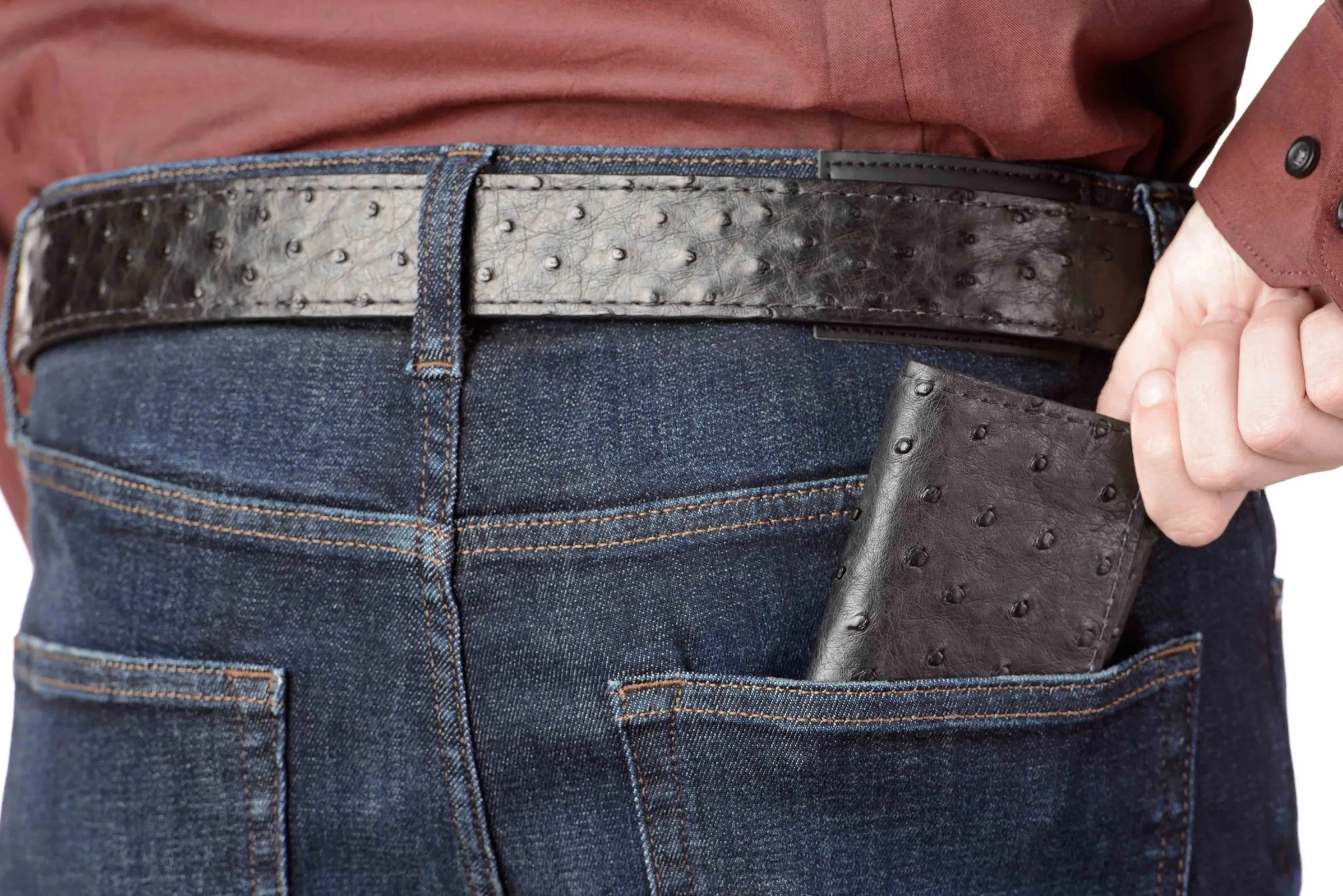 Black Ostrich Trifold Wallet