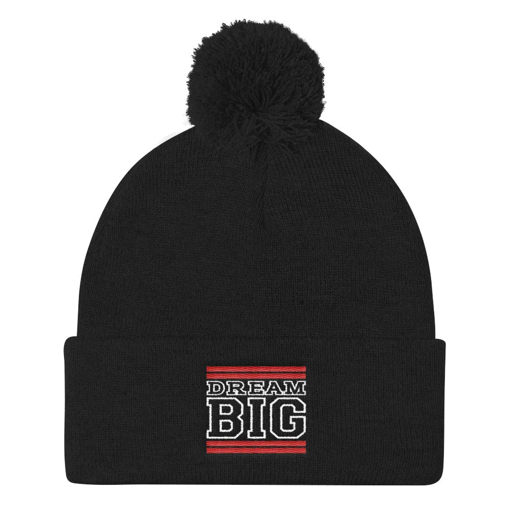Black Red and White Pom Pom Beanie