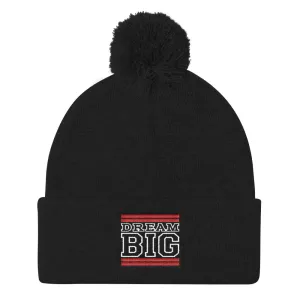 Black Red and White Pom Pom Beanie