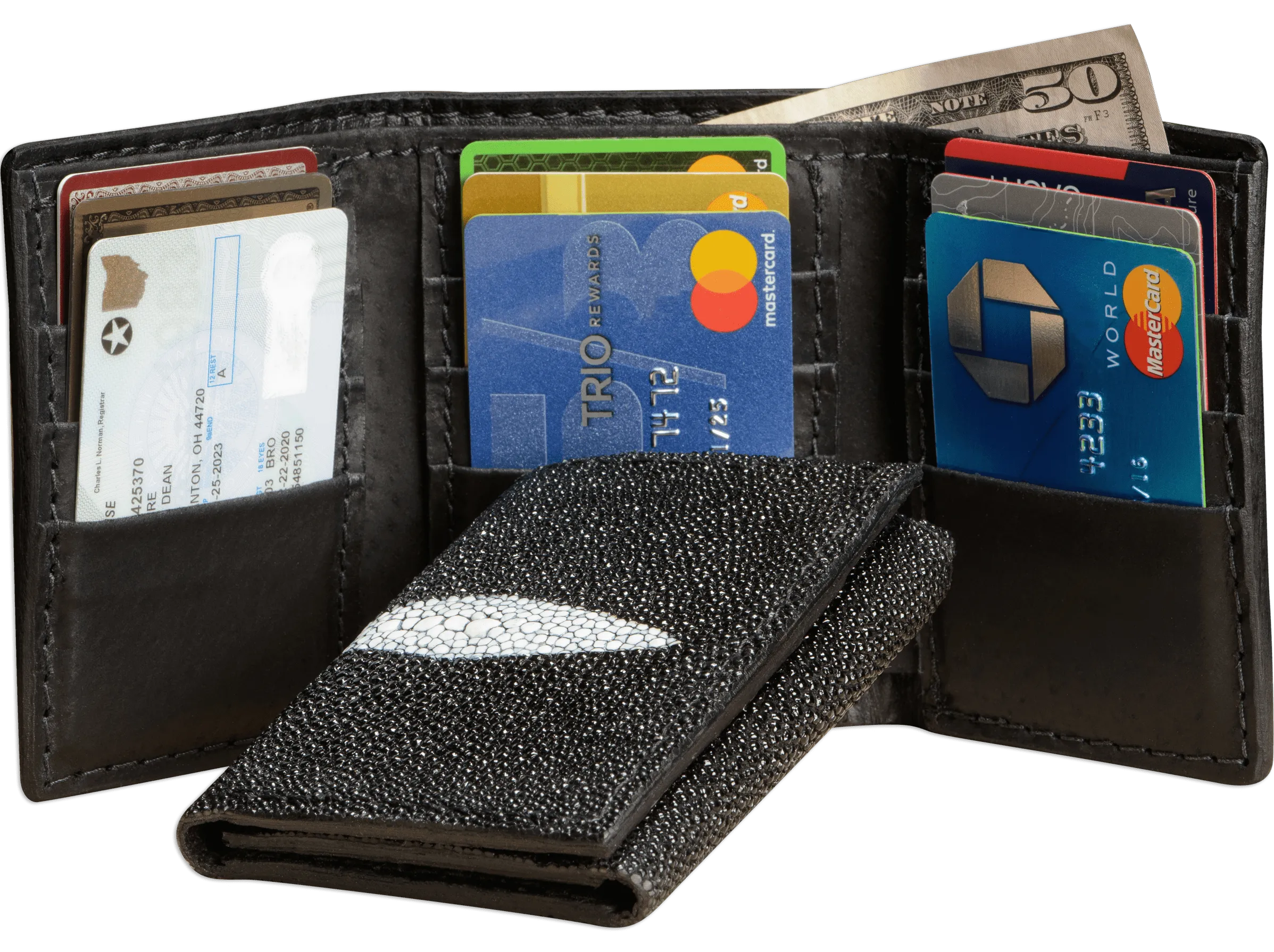 Black Stingray Trifold Wallet