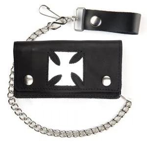BO402-IC1  Biker Wallet- White Cut-Out Iron Cross
