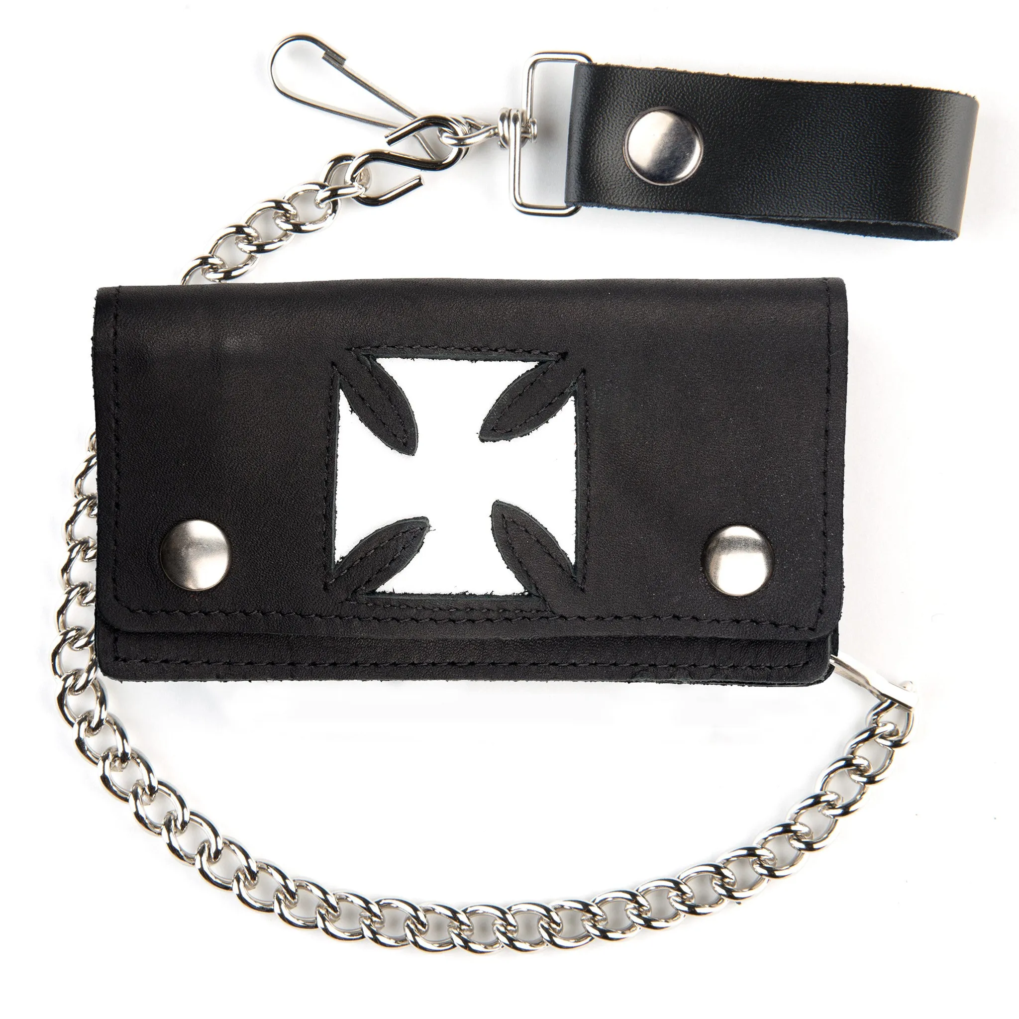 BO402-IC1  Biker Wallet- White Cut-Out Iron Cross