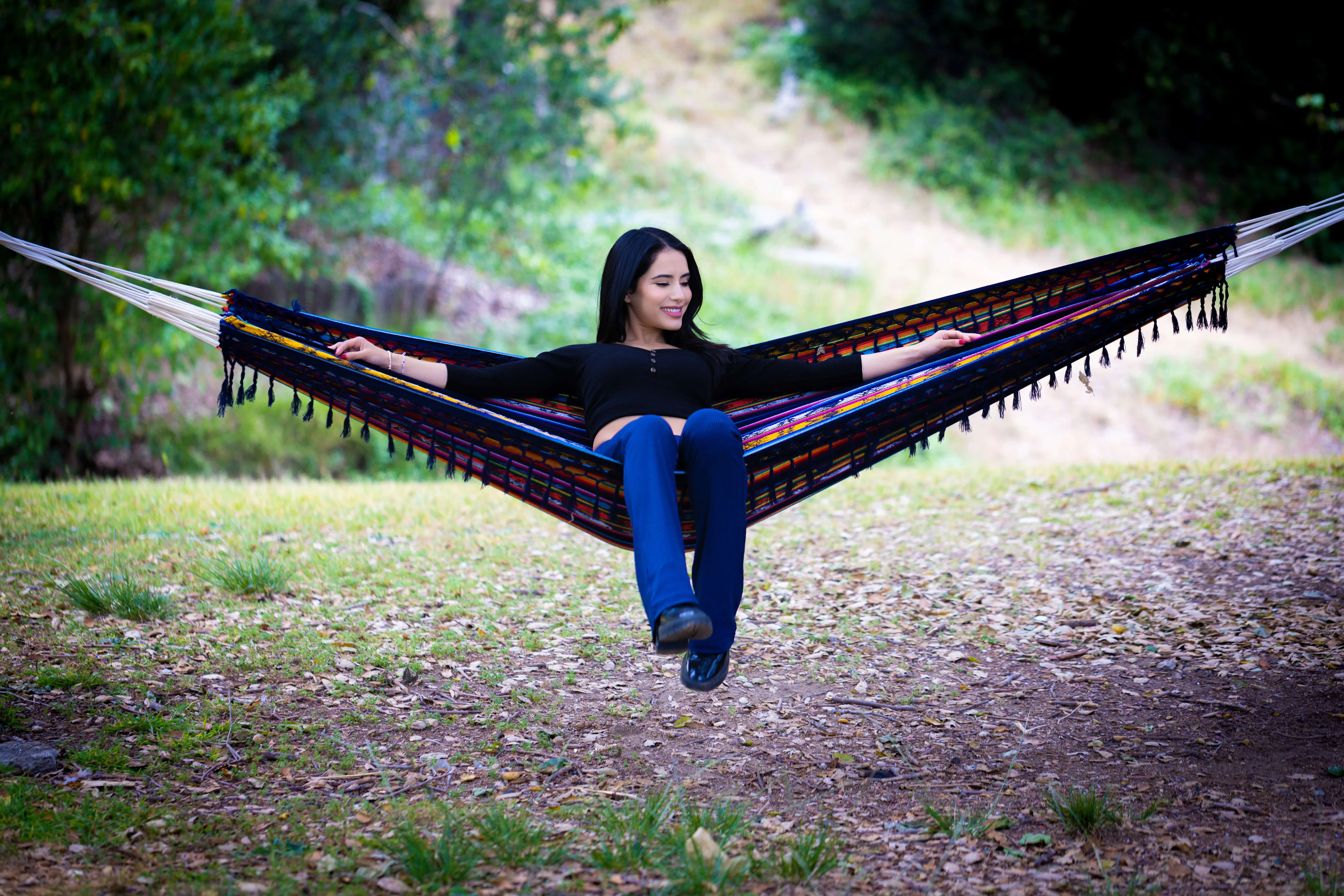 Boho Hammock with Tassel, Handmade, Weather-Resistant, Lightweight | Otavalo Rainbow