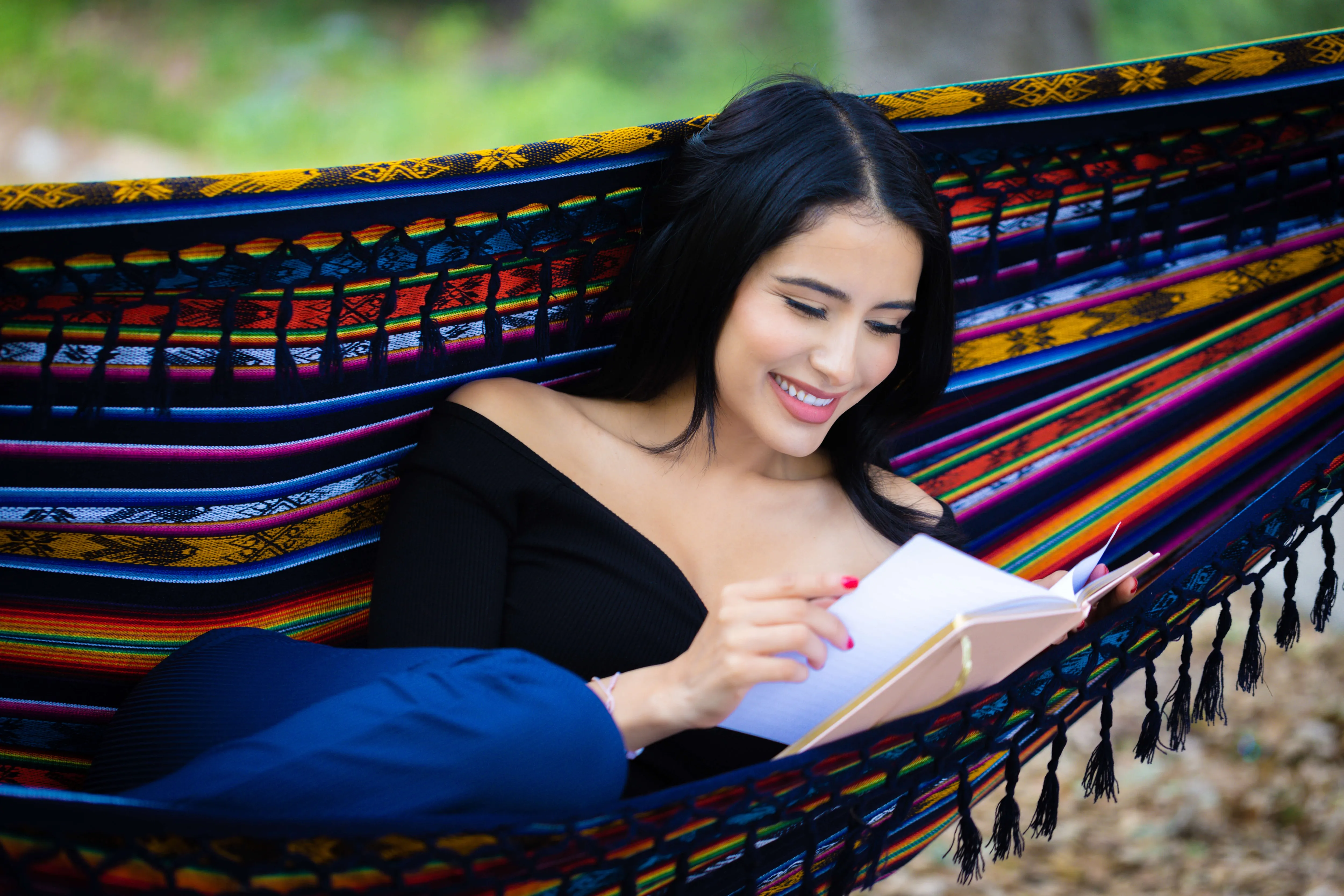 Boho Hammock with Tassel, Handmade, Weather-Resistant, Lightweight | Otavalo Rainbow