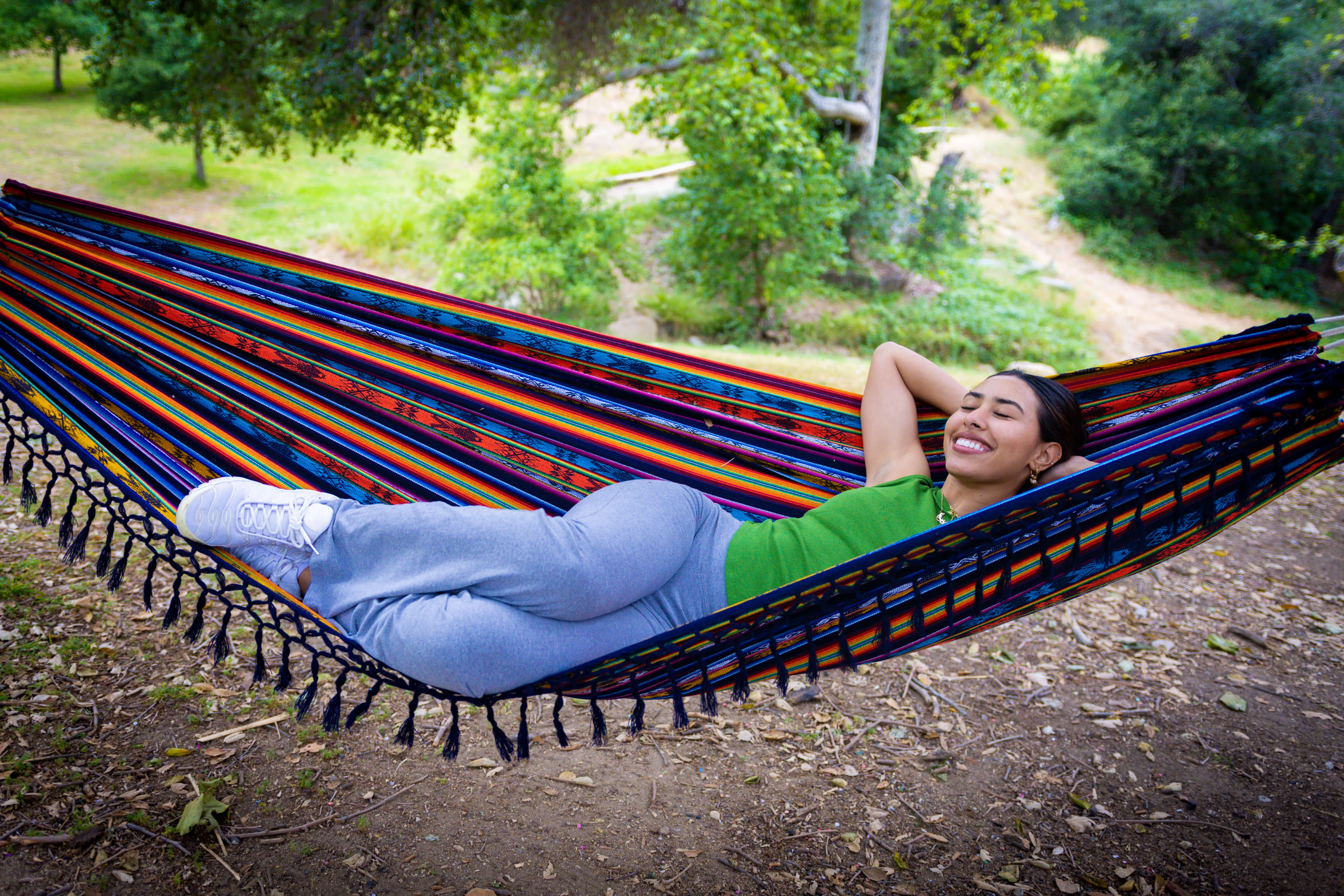 Boho Hammock with Tassel, Handmade, Weather-Resistant, Lightweight | Otavalo Rainbow
