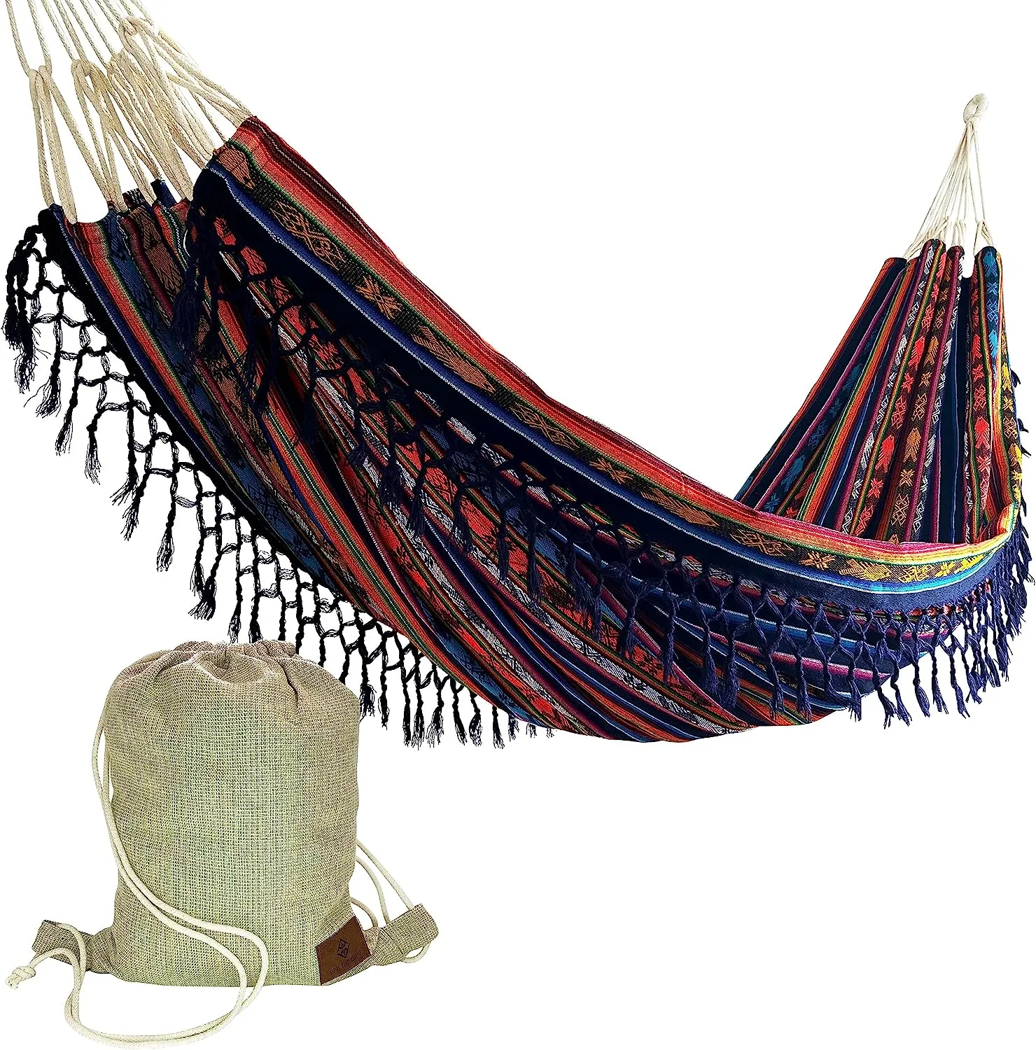 Boho Hammock with Tassel, Handmade, Weather-Resistant, Lightweight | Otavalo Rainbow