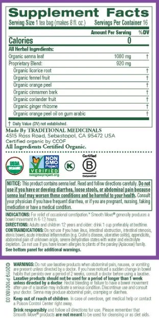 [Bundle Of 4] Traditional Medicinals Organic Smooth Move Original with Senna Tea, 16 bags Exp: 01/27