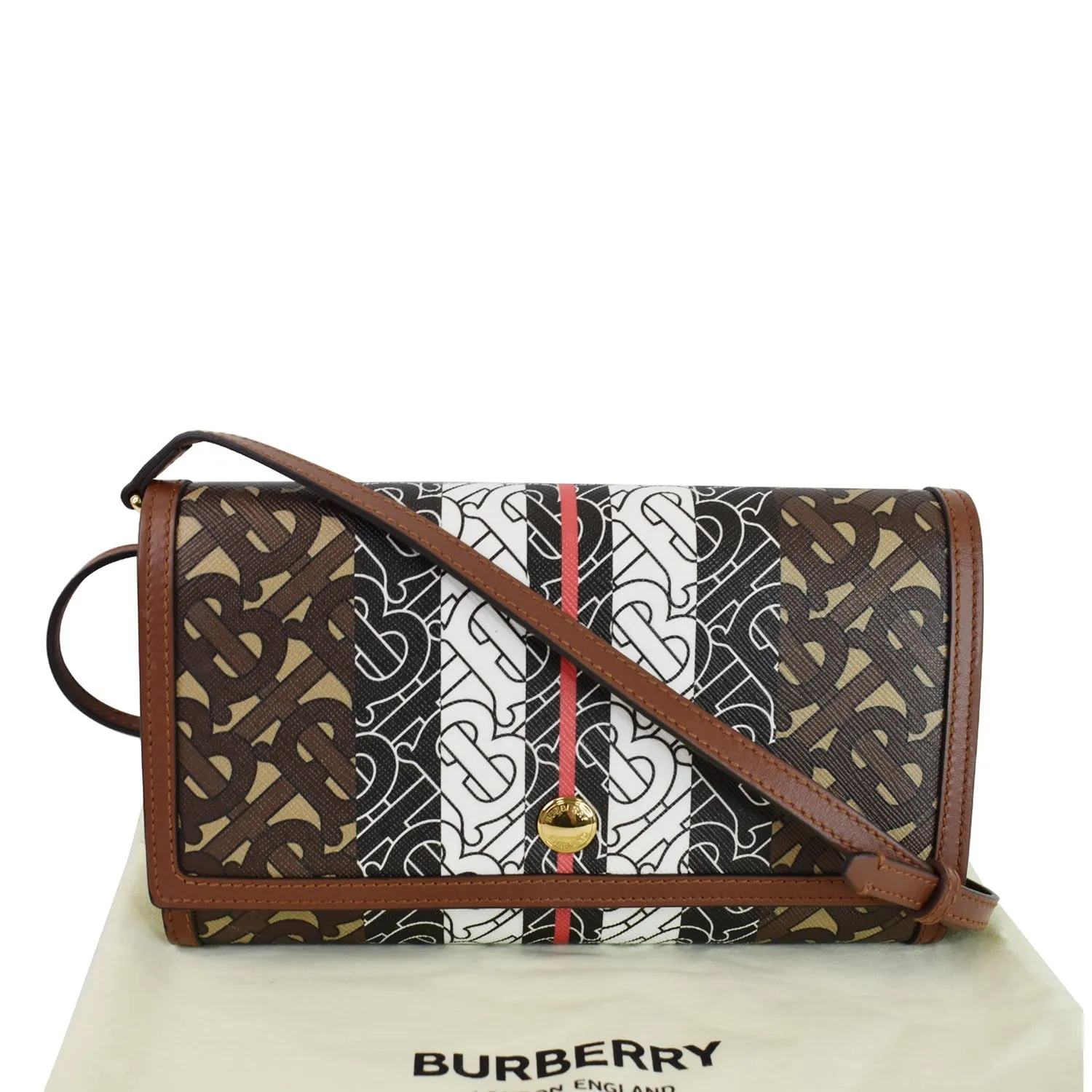 BURBERRY Monogram Stripe E-canvas Strap Wallet Brown