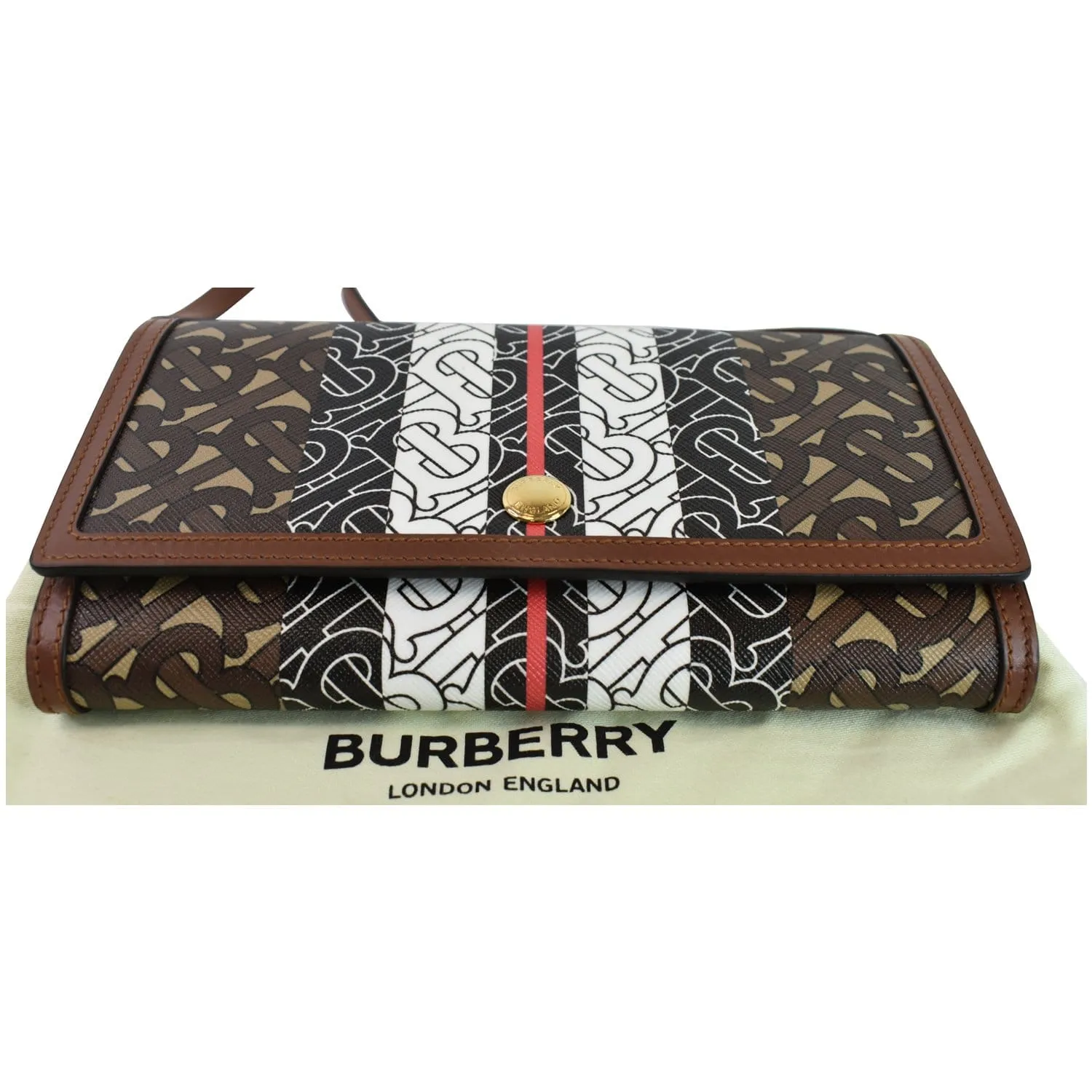 BURBERRY Monogram Stripe E-canvas Strap Wallet Brown