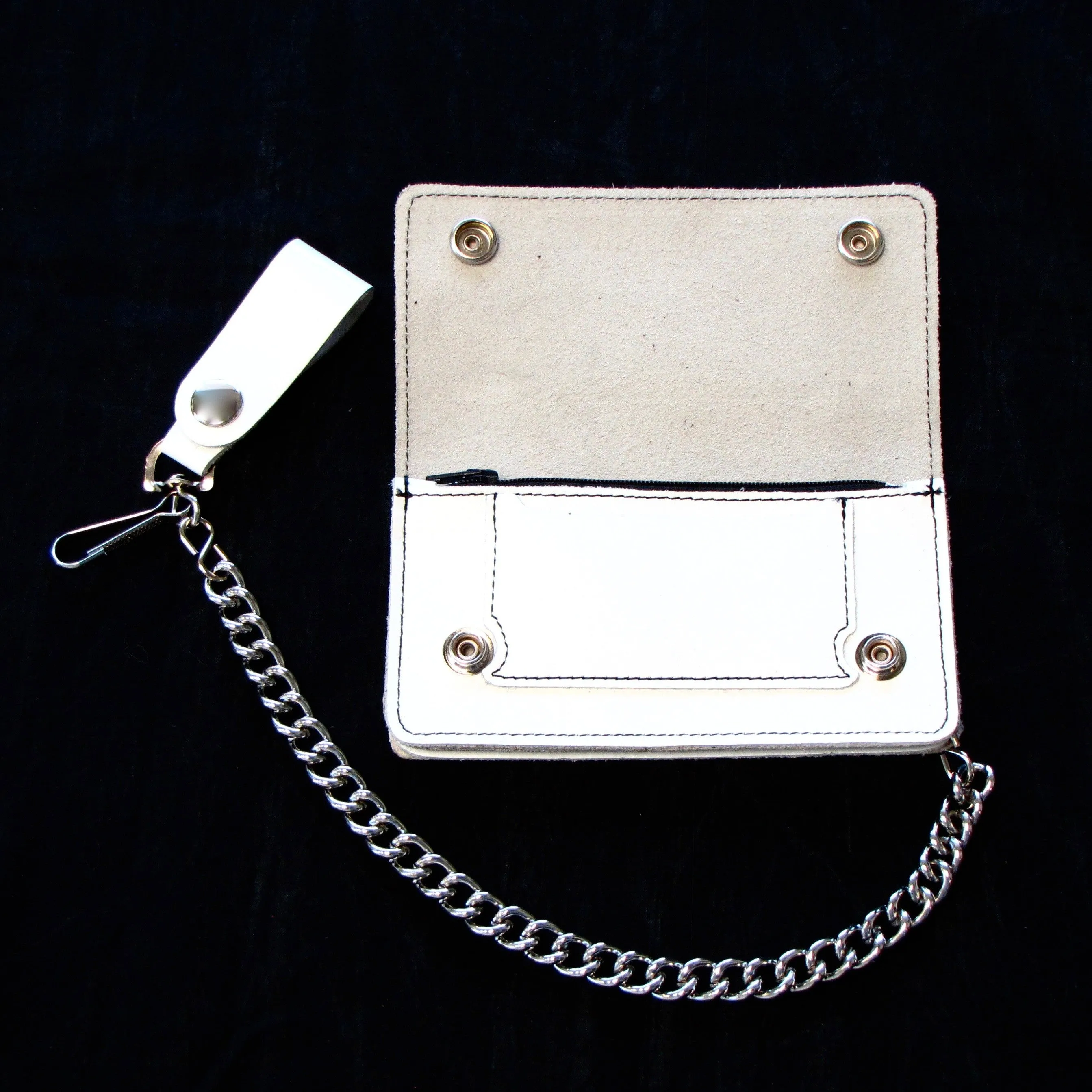 BW411  6" White Leather Biker Wallet