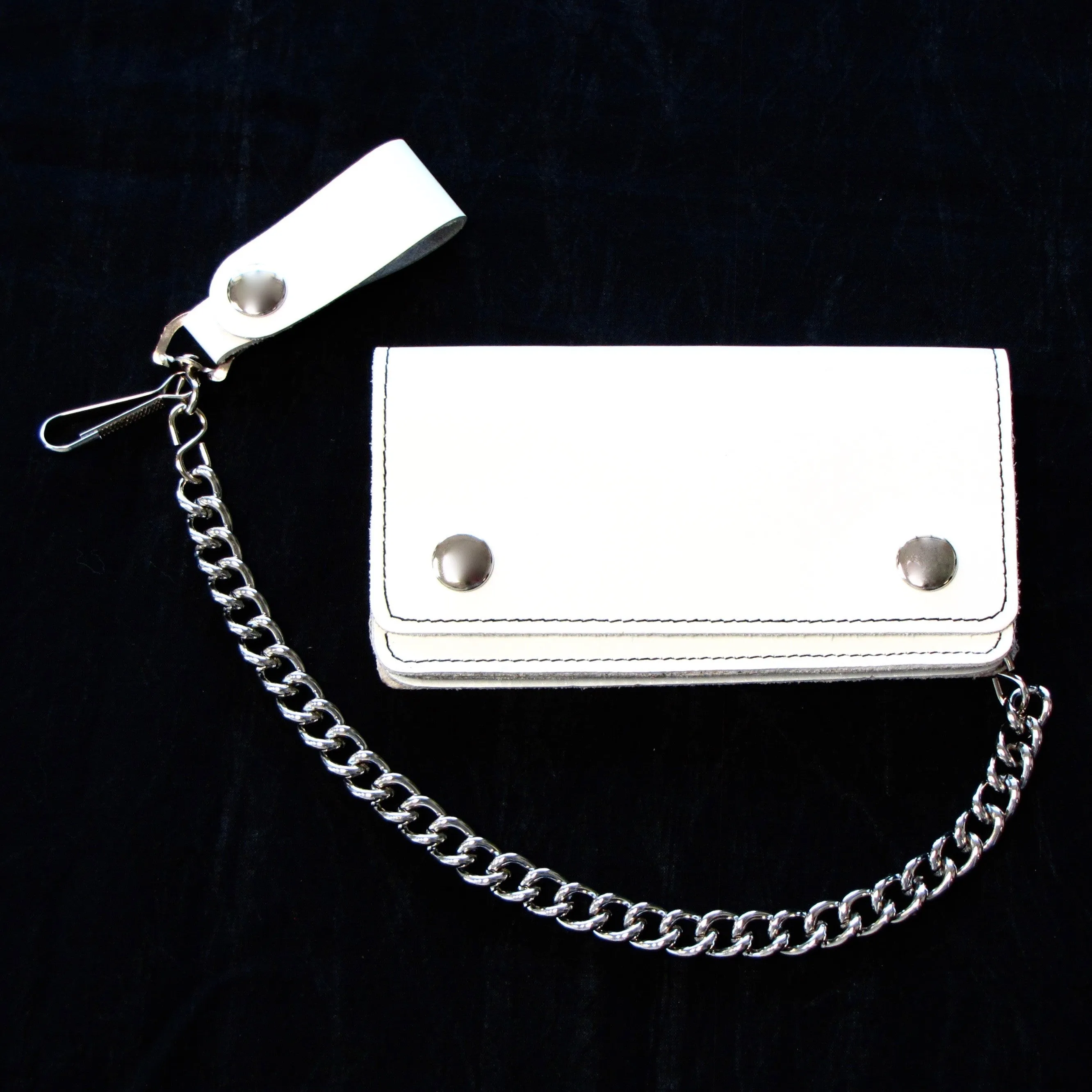 BW411  6" White Leather Biker Wallet