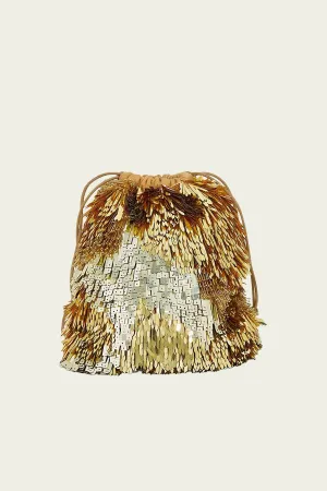Celeste Paillette Drawstring Bag in Gilt