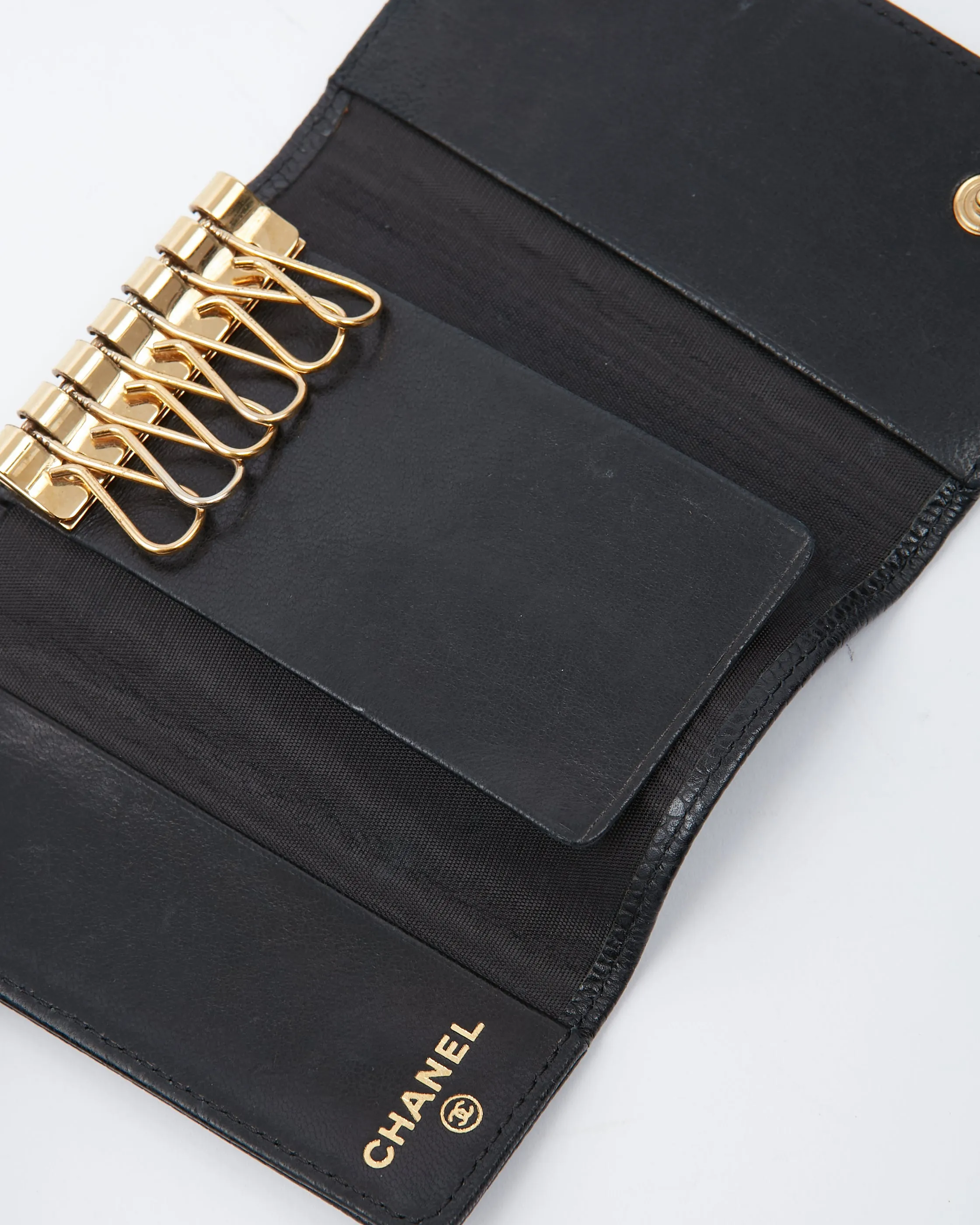 Chanel Black Caviar Timeless CC Interlocking Logo Key Holder