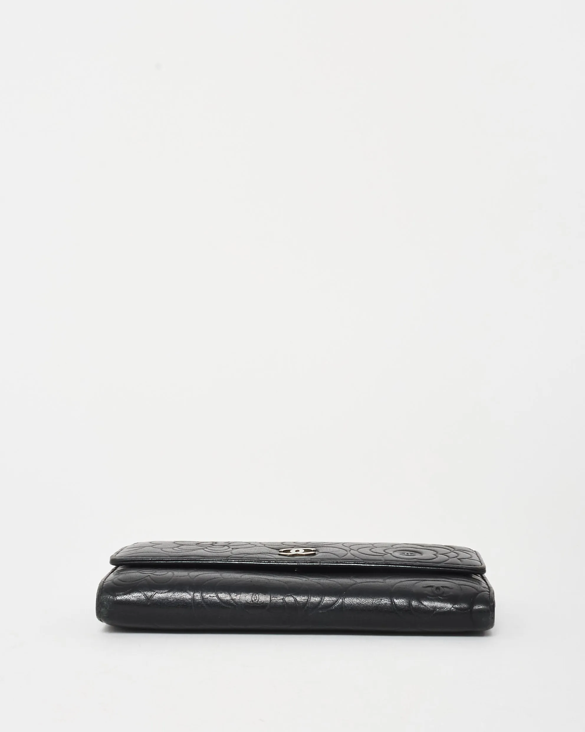 Chanel Black Lambskin Leather Camelia Flap Wallet