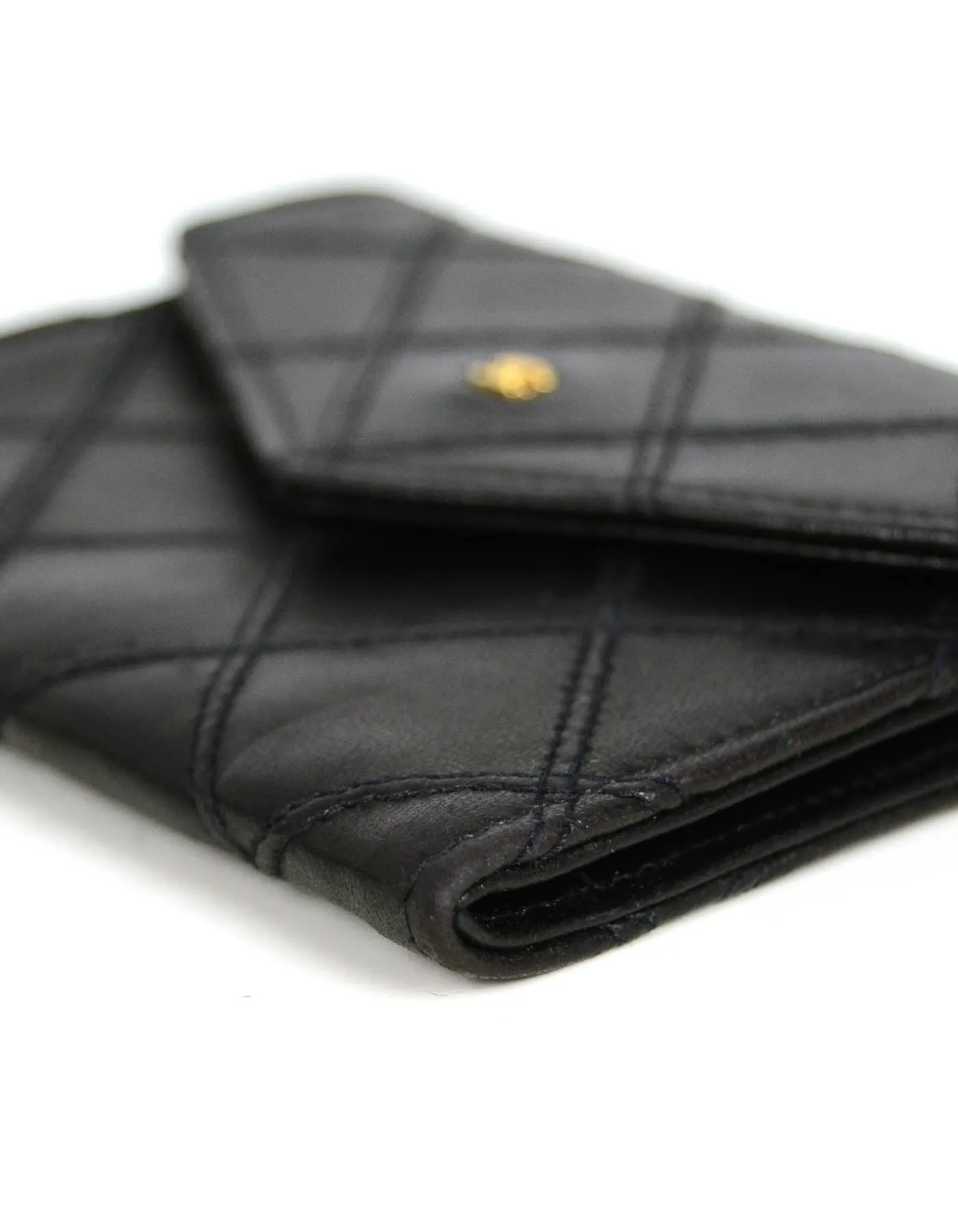 Chanel Black Lambskin Leather Quilted Card Case