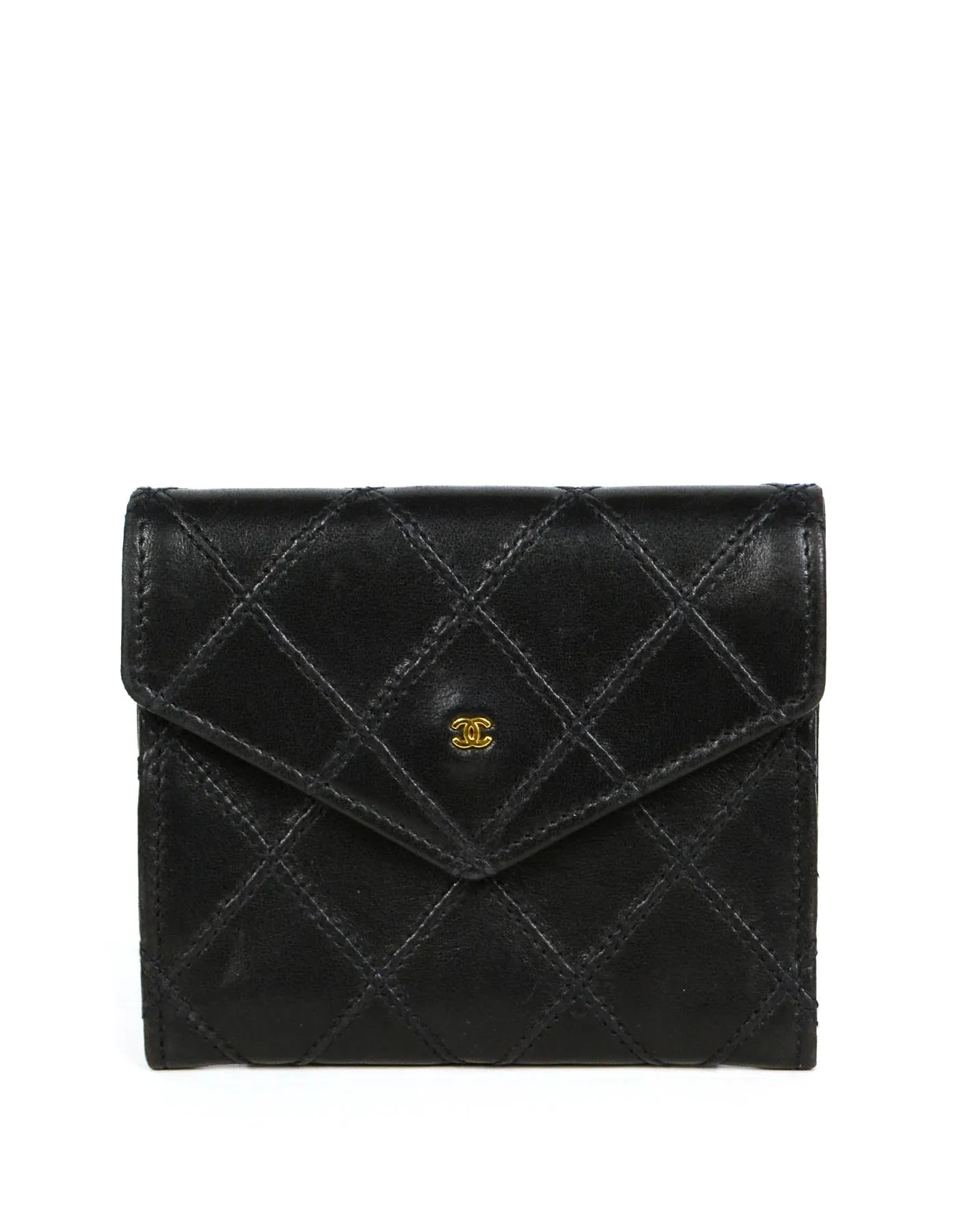 Chanel Black Lambskin Leather Quilted Card Case