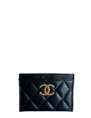 Chanel Black Leather Quilted CC Card Holder