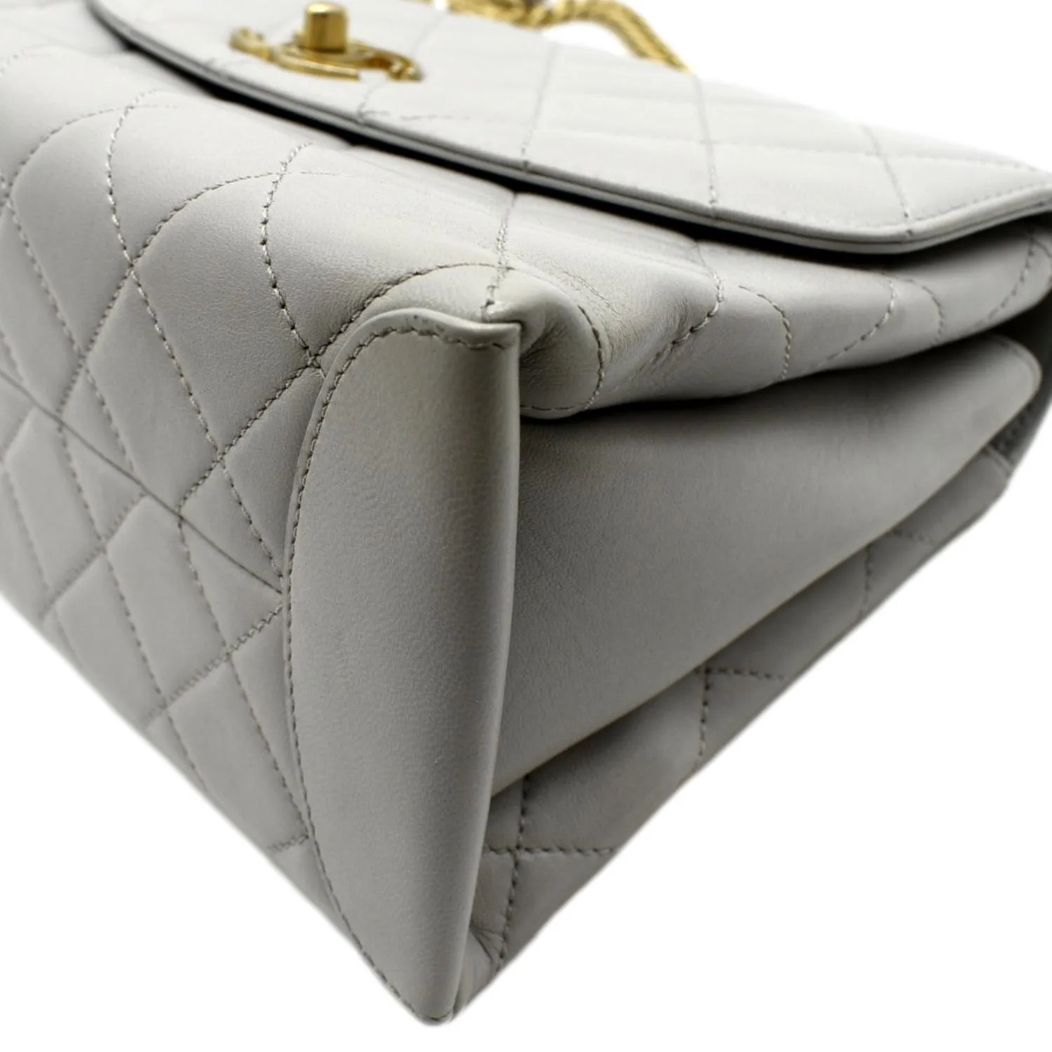 CHANEL Trendy Spirit Top Handle Quilted Leather Shoulder Bag Grey