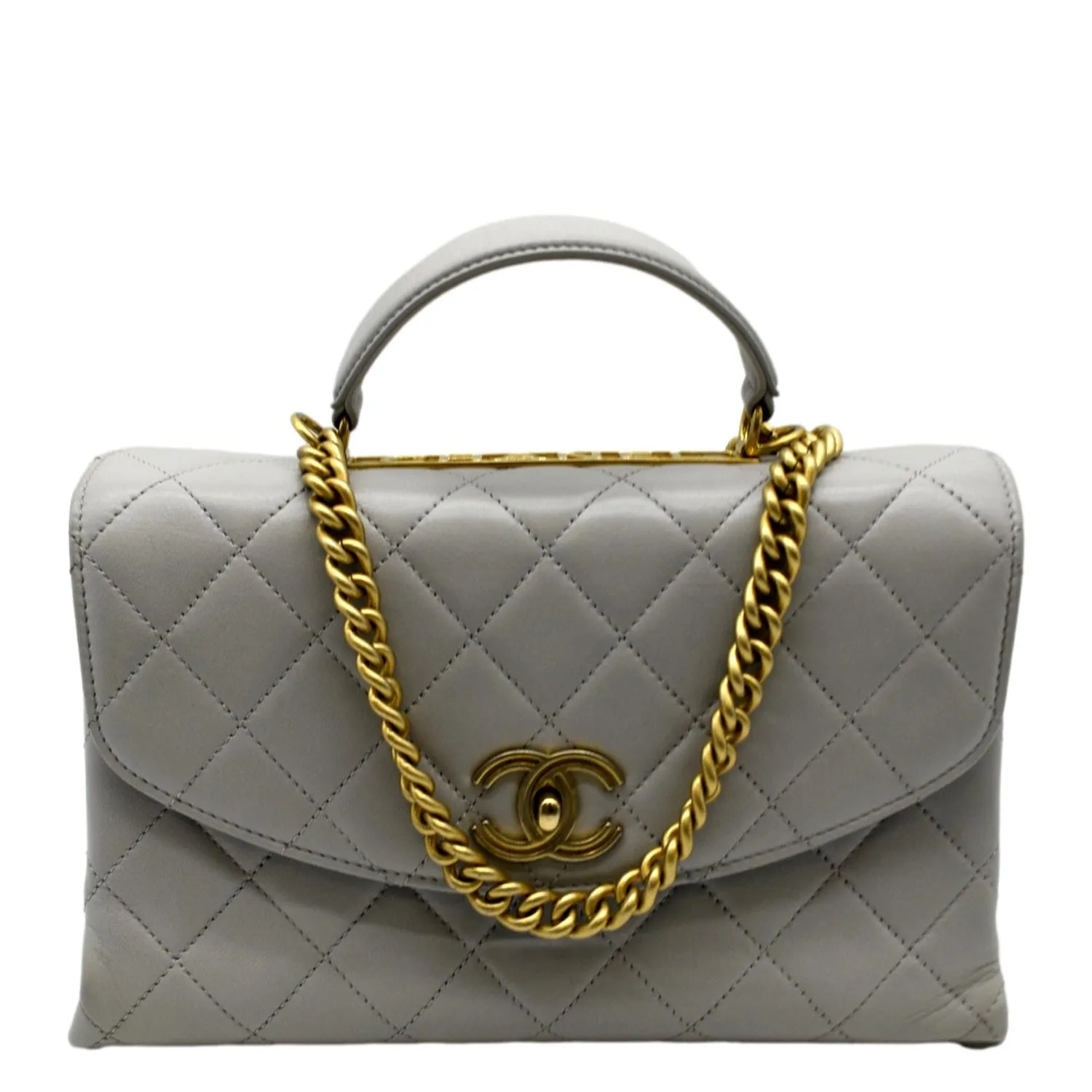 CHANEL Trendy Spirit Top Handle Quilted Leather Shoulder Bag Grey