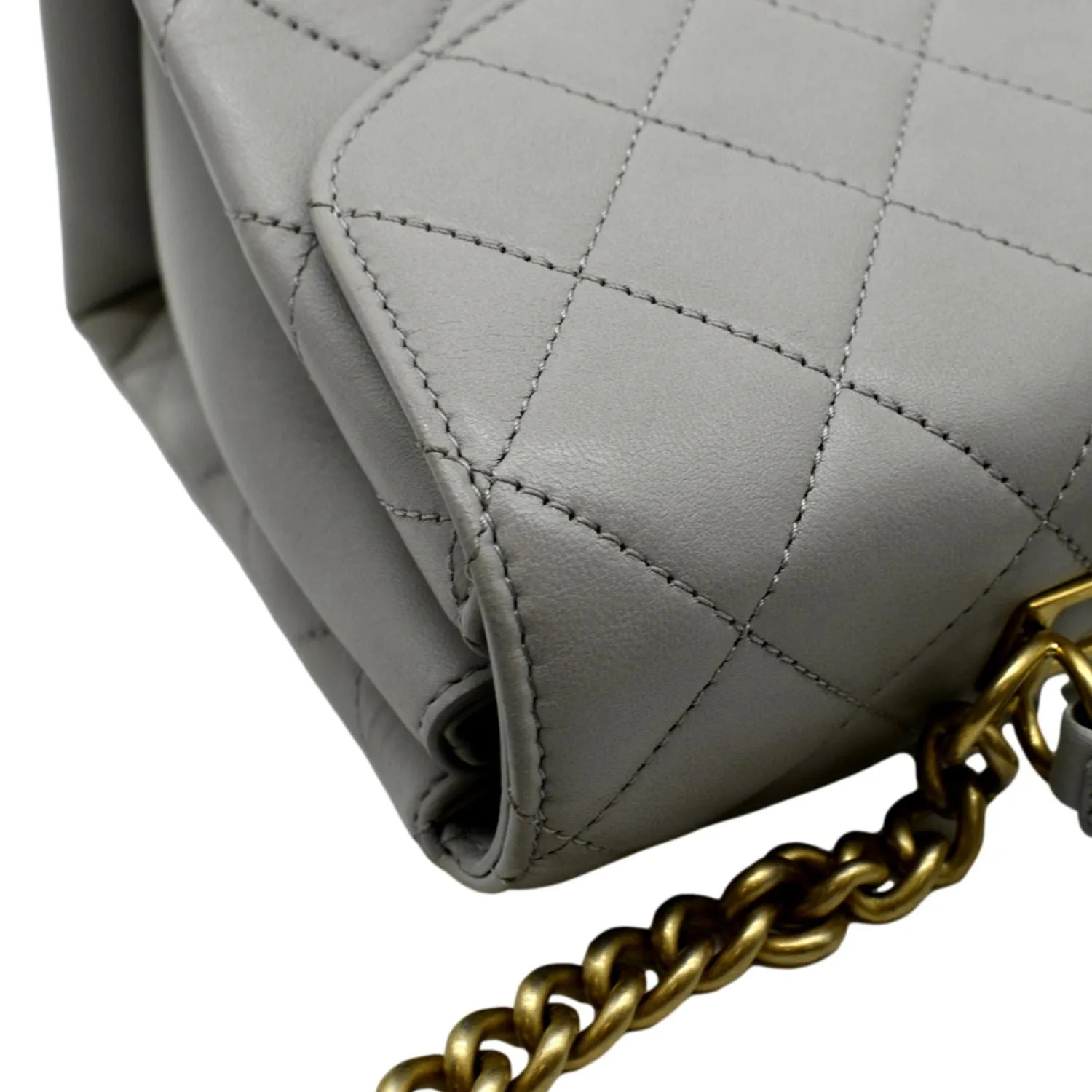 CHANEL Trendy Spirit Top Handle Quilted Leather Shoulder Bag Grey