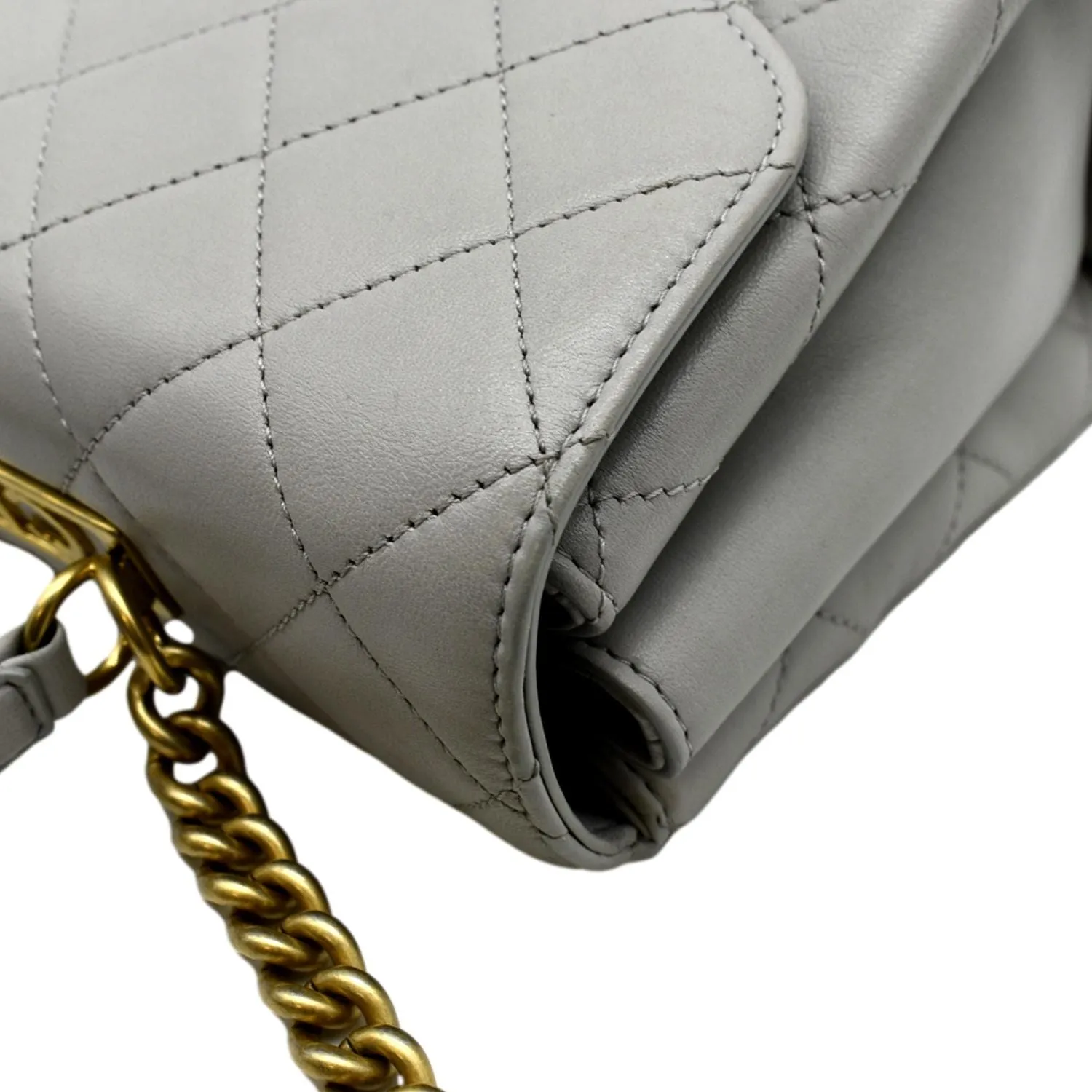 CHANEL Trendy Spirit Top Handle Quilted Leather Shoulder Bag Grey
